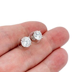 Estate GG Sterling Silver 925 8mm Cubic Zirconia Stud Earrings